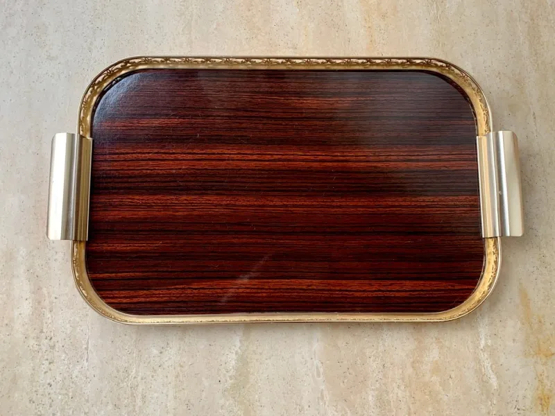 Pamono Vintage Italian Formica and Gilded Brass Serving Tray, 1950s> Trays