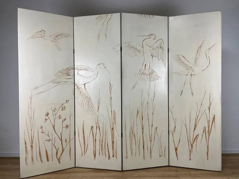 Pamono Vintage Italian Four-Panel Wooden Screen, 1950s> Room Dividers & Screens