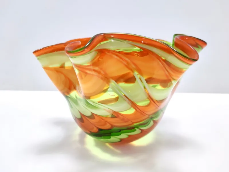 Best Pamono Vintage Italian Green and Orange Murano Glass Vase from Fratelli Toso, 1980s