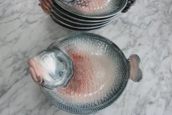 Pamono Vintage Italian Keramik Fish Service by R. Blanche, 1960s, Set of 16><noscript><img width=