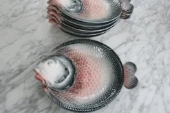 Pamono Vintage Italian Keramik Fish Service by R. Blanche, 1960s, Set of 16><noscript><img width=