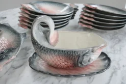 Pamono Vintage Italian Keramik Fish Service by R. Blanche, 1960s, Set of 16><noscript><img width=