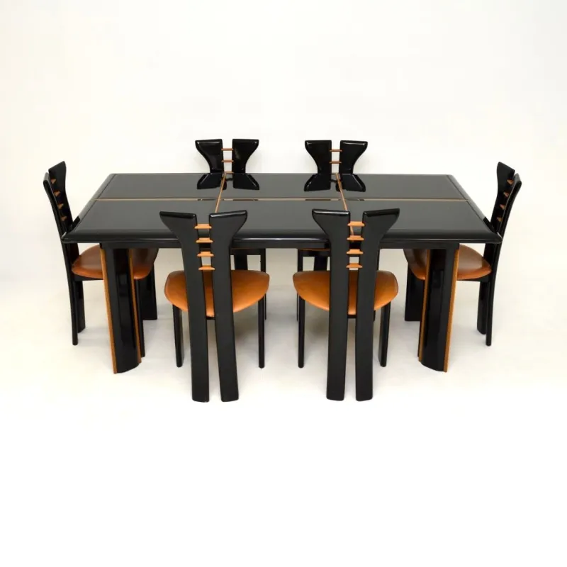 Pamono Vintage Italian Lacquered Dining Table and Chairs attributed to Pierre Cardin for Roche Bobois, 1970s, Set of 7