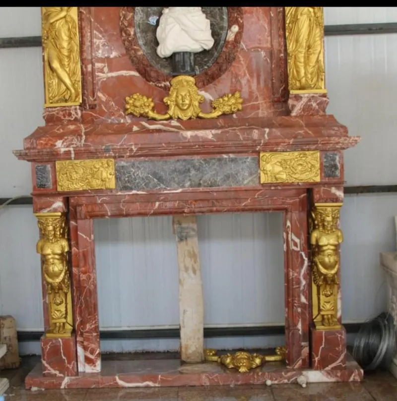 New Pamono Vintage Italian Marble Fireplace with Bronze Ornaments, 1980