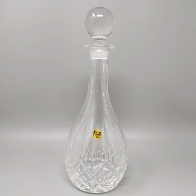 Pamono Vintage Italian Mid-Century Crystal Decanter with 6 Crystal Glasses, 1960s, Set of 7