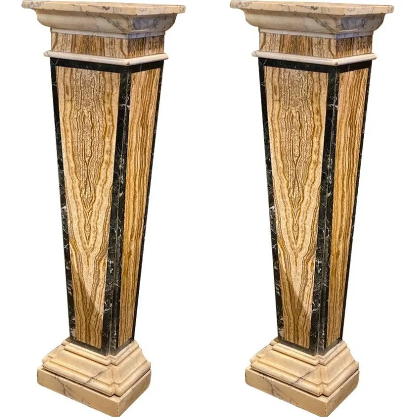 Pamono Vintage Italian Neoclassical Inlaid Marble Pedestals, 1970, Set of 2> Pedestals And Columns