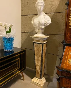 Pamono Vintage Italian Neoclassical Inlaid Marble Pedestals, 1970, Set of 2><noscript><img width=