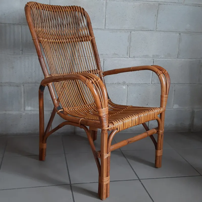 Pamono Vintage Italian Rattan and Curved Bamboo Armchair, 1960> Garden Seating