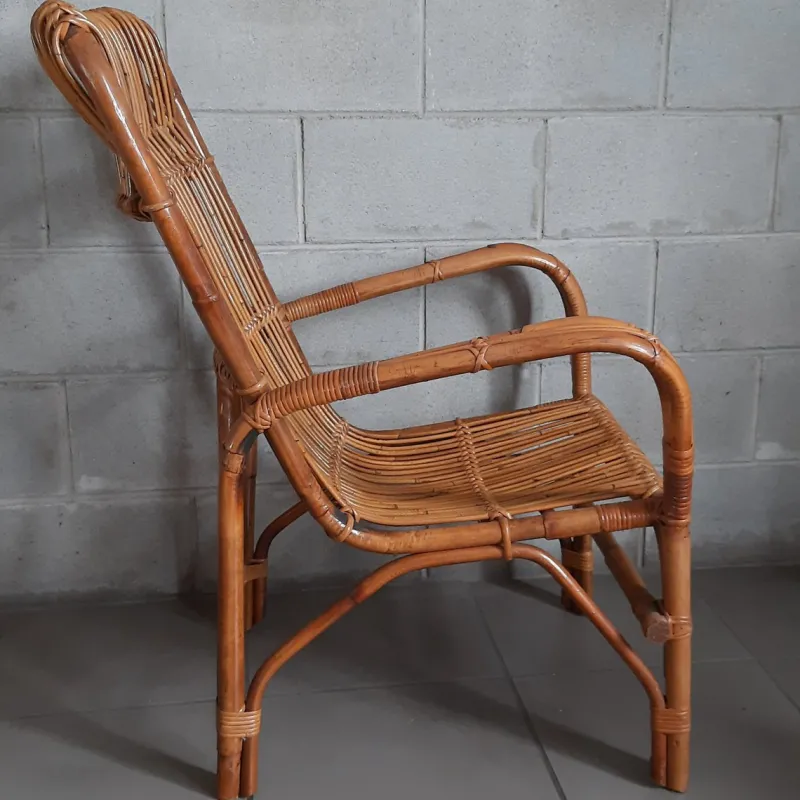 Pamono Vintage Italian Rattan and Curved Bamboo Armchair, 1960> Garden Seating
