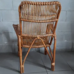 Pamono Vintage Italian Rattan and Curved Bamboo Armchair, 1960><noscript><img width=
