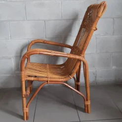 Pamono Vintage Italian Rattan and Curved Bamboo Armchair, 1960><noscript><img width=