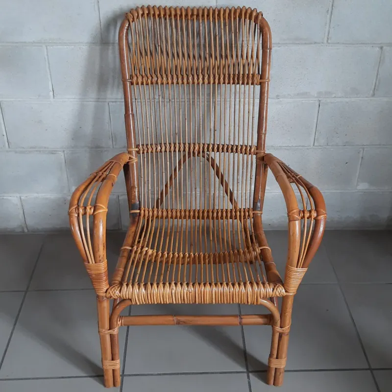 Pamono Vintage Italian Rattan and Curved Bamboo Armchair, 1960> Garden Seating