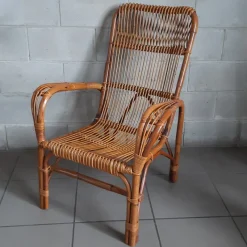 Pamono Vintage Italian Rattan and Curved Bamboo Armchair, 1960><noscript><img width=