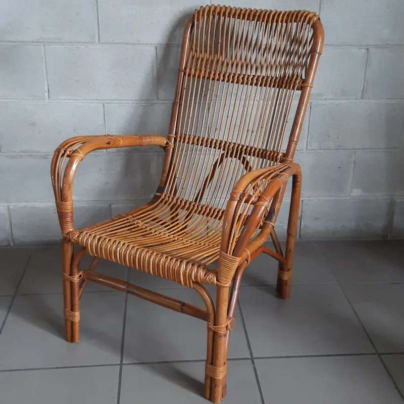 Pamono Vintage Italian Rattan and Curved Bamboo Armchair, 1960> Garden Seating