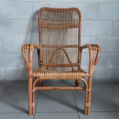 Pamono Vintage Italian Rattan and Curved Bamboo Armchair, 1960><noscript><img width=