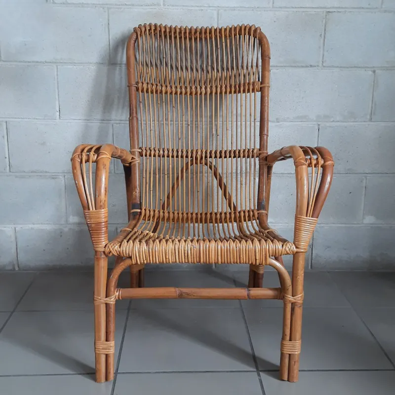 Pamono Vintage Italian Rattan and Curved Bamboo Armchair, 1960> Garden Seating
