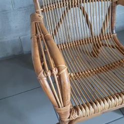 Pamono Vintage Italian Rattan and Curved Bamboo Armchair, 1960><noscript><img width=