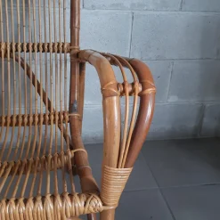 Pamono Vintage Italian Rattan and Curved Bamboo Armchair, 1960><noscript><img width=