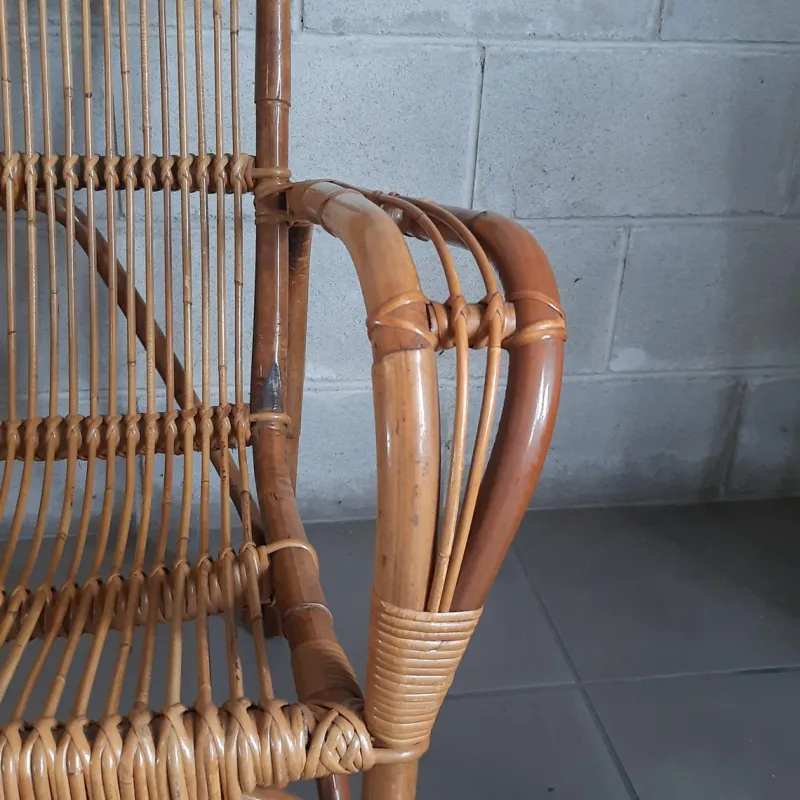 Pamono Vintage Italian Rattan and Curved Bamboo Armchair, 1960> Garden Seating