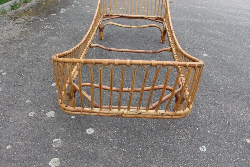 New Pamono Vintage Italian Rattan Bed, 1960s