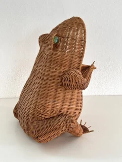 Online Pamono Vintage Italian Rattan Frog Basket, 1980s