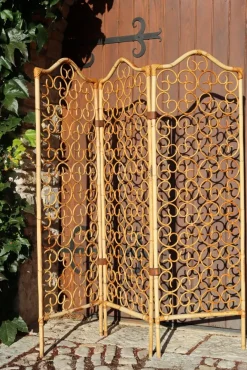 Pamono Vintage Italian Rattan Screen with 3 Leaves, 1960s> Room Dividers & Screens