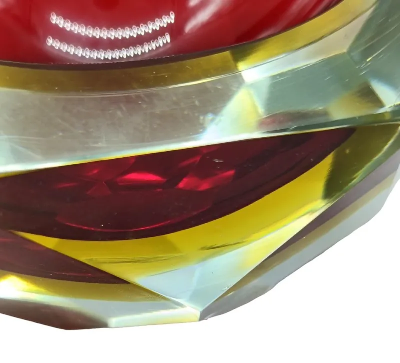 Pamono Vintage Italian Red and Yellow Faceted Glass Diamond Bowl by Flavio Poli, 1960s> Bowls