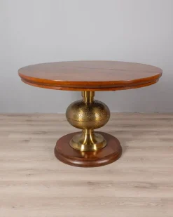 Pamono Vintage Italian Round Table in Wood and Brass, 1960s> Dining Tables & Sets