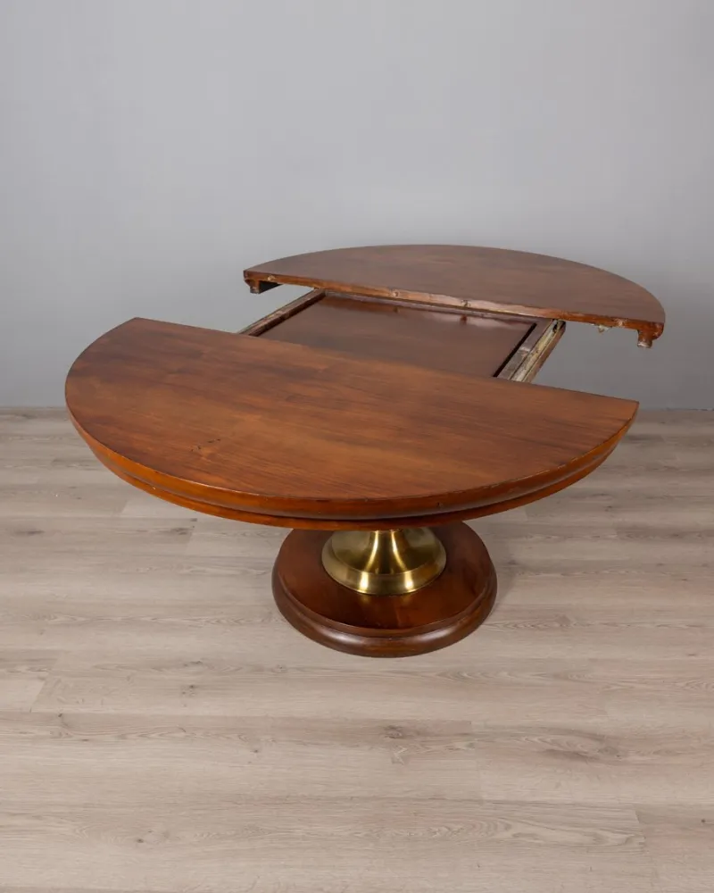 Pamono Vintage Italian Round Table in Wood and Brass, 1960s> Dining Tables & Sets