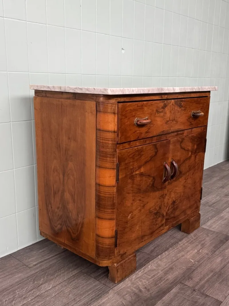 Pamono Vintage Italian Sideboard in Burl Wood with Marble Top, 1930s> Sideboards & Buffets