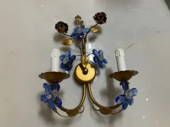 Pamono Vintage Italian Tole & Murano Glass Flower Wall Sconces, 1960s, Set of 2><noscript><img width=