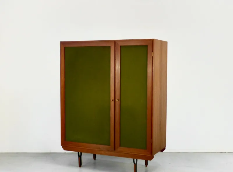 Pamono Vintage Italian Wardrobe in Teak and Velvet, 1960s> Cabinets & Wardrobes