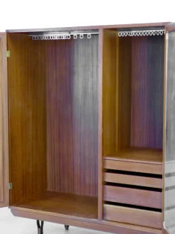 Pamono Vintage Italian Wardrobe in Teak and Velvet, 1960s><noscript><img width=