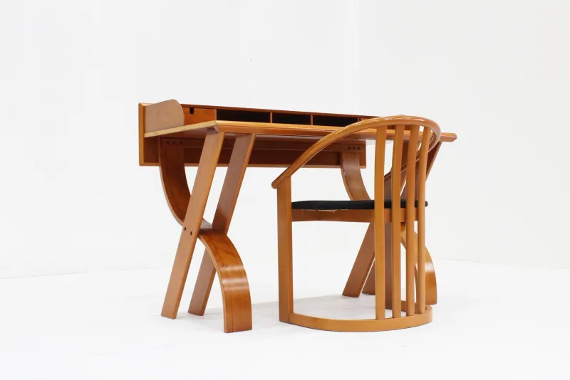 Best Pamono Vintage Italian Wooden Desk and Chair, 1970s, Set of 2