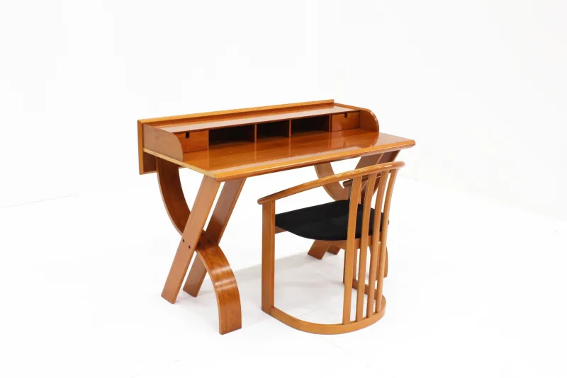 Best Pamono Vintage Italian Wooden Desk and Chair, 1970s, Set of 2