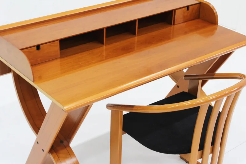 Best Pamono Vintage Italian Wooden Desk and Chair, 1970s, Set of 2