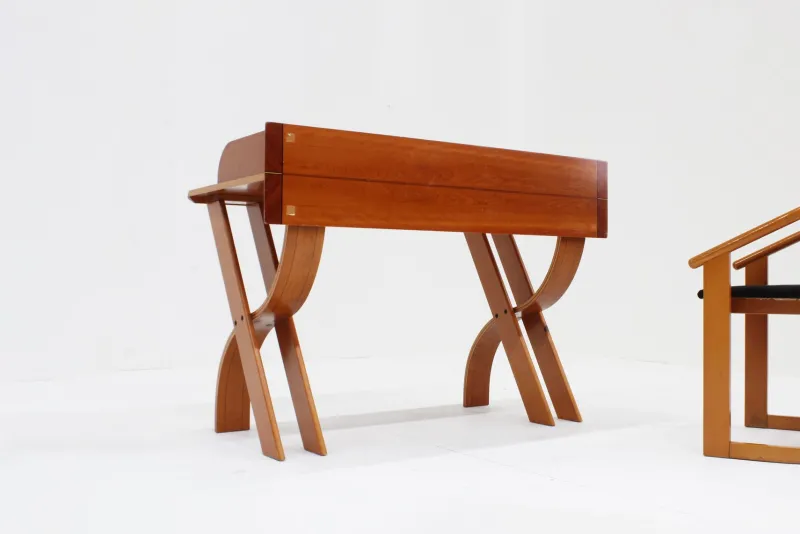 Best Pamono Vintage Italian Wooden Desk and Chair, 1970s, Set of 2