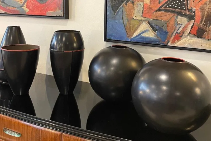 Best Pamono Vintage Japanese Black Metal Vase, 1960