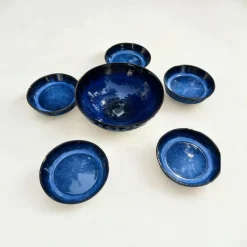 New Pamono Vintage Japanese Bowl Set in Cobalt Blue, 1970s, Set of 6