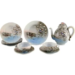 Online Pamono Vintage Japanese Tea Service in Hand Painted Porcelain, Set of 10