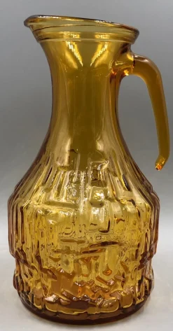 Outlet Pamono Vintage Juice Jug in Amber Glass with Glasses, 1970s, Set of 7