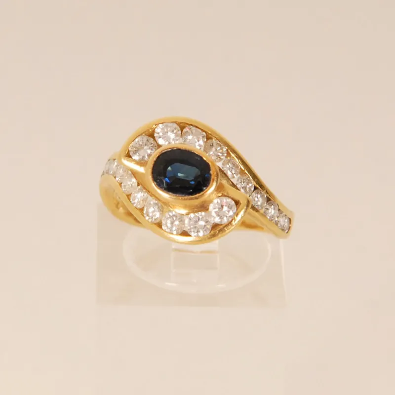 Clearance Pamono Vintage 18k Yellow Gold Natural Diamond & Sapphire Ring