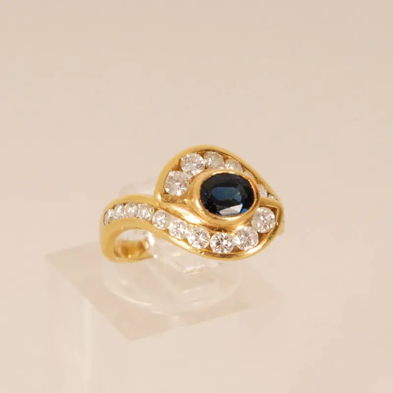 Clearance Pamono Vintage 18k Yellow Gold Natural Diamond & Sapphire Ring