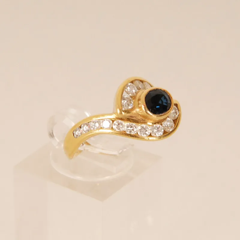 Clearance Pamono Vintage 18k Yellow Gold Natural Diamond & Sapphire Ring