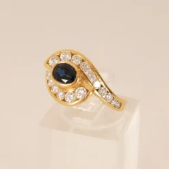 Clearance Pamono Vintage 18k Yellow Gold Natural Diamond & Sapphire Ring