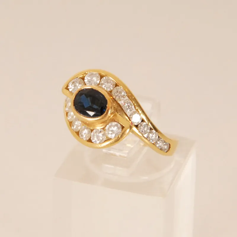 Clearance Pamono Vintage 18k Yellow Gold Natural Diamond & Sapphire Ring