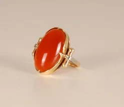 Discount Pamono Vintage 14K Yellow Gold Statement Ring with Carnelian Agate Stone Cabochon Cut and White Gold Accent