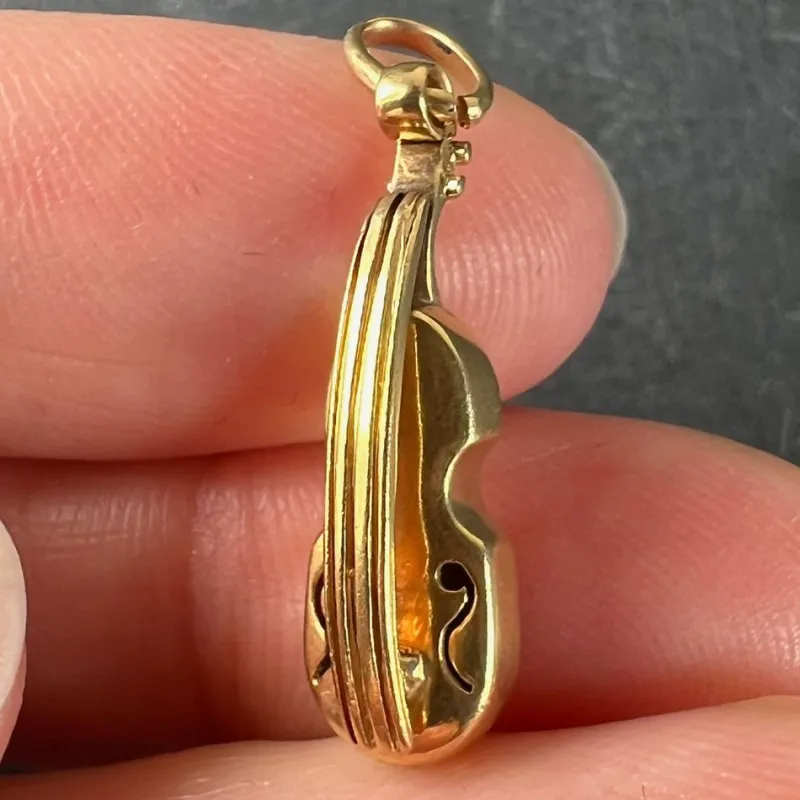 New Pamono Vintage 18k Yellow Gold Violin Charm Pendant, 1960s