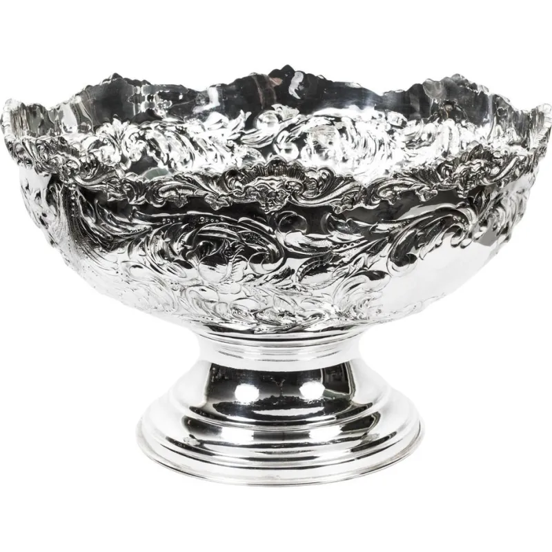 Pamono Vintage Large Silver Plated Punch Bowl Cooler with Floral Decoration