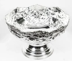 Pamono Vintage Large Silver Plated Punch Bowl Cooler with Floral Decoration